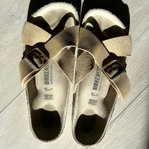 Birkenstock Siena Suede Leather Gold Metallic Sandals| Gold | size 38 women